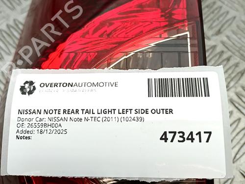 Left taillight NISSAN NOTE (E11, NE11) 1.4 | BP31055836C34