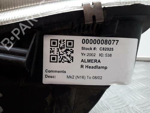 Right headlight NISSAN ALMERA II Hatchback (N16) 1.5 | BP29645750C29 