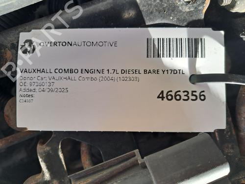 Used Engine VAUXHALL COMBO Mk II (C) Box Body/MPV (F25) 1.7 DI 16V (65 hp) 29684908