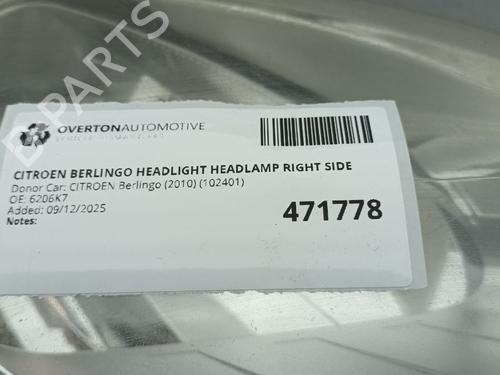 Right headlight CITROËN BERLINGO Box Body/MPV (B9) 1.6 HDi 75 | BP31912373C29