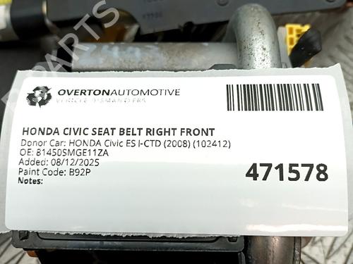 Front right seatbelt HONDA CIVIC VIII Hatchback (FN, FK) 2.2 CTDi (FK3) | BP30841533I25