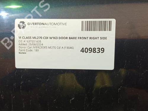 Right front door MERCEDES-BENZ M-CLASS (W163) ML 270 CDI (163.113) | BP29662774C3