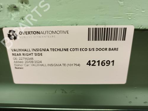 Dør høyre bak VAUXHALL INSIGNIA Mk I (A) Hatchback (G09) 2.0 CDTI (68) | BP29665750C5