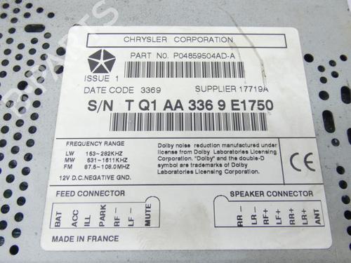 Used Radio CHRYSLER VOYAGER / GRAND VOYAGER III (GS_, NS_) 2.5 TD (116 hp) 23701058