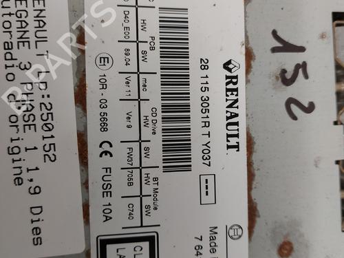 Radio RENAULT MEGANE III Hatchback (BZ0/1_, B3_) 1.9 dCi (BZ0N, BZ0J) | BP30938370E6