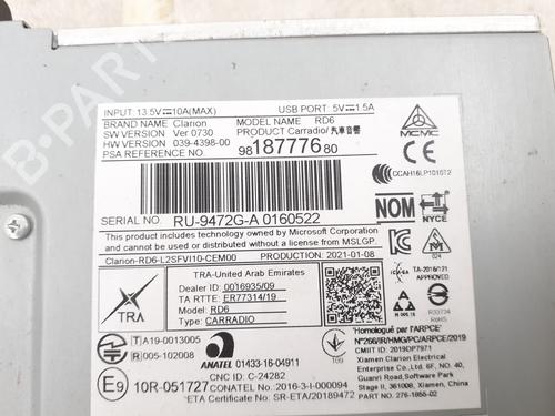 Used Radio Radio PEUGEOT PARTNER Box Body/MPV (K9) 1.5 BlueHDi 75 (75 hp) 24798026 24798026