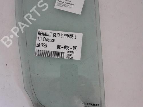 Vitre porte arrière droite RENAULT CLIO III (BR0/1, CR0/1) 1.2 16V Hi-Flex (BR1U, CR1U) (75 hp) 27502216