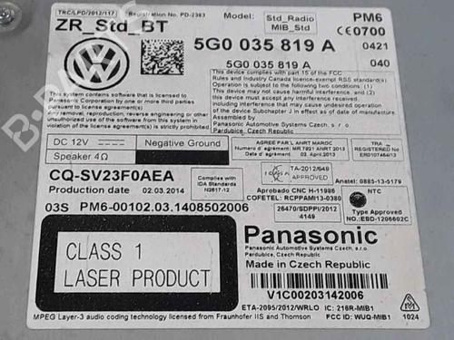 Radio VW GOLF VII (5G1, BQ1, BE1, BE2) 1.6 TDI | BP25189525E6 