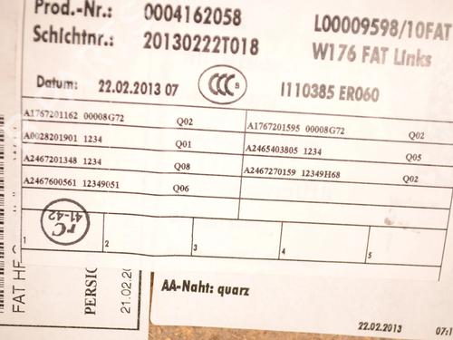 Venstre frontpanel MERCEDES-BENZ A-CLASS (W176) A 180 CDI (176.000) | BP30230951C58 