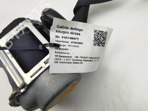 Sikkerhedssele bag højre VW PASSAT B8 Variant (3G5, CB5) 2.0 TDI | BP27092168I28 