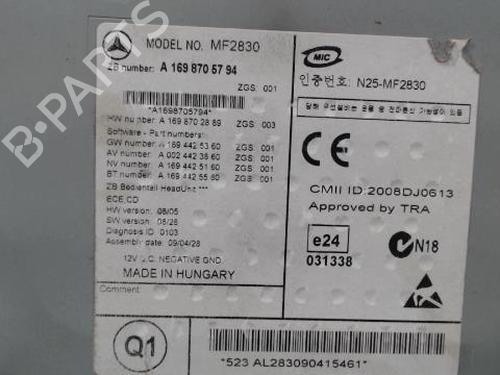 Radio MERCEDES-BENZ A-CLASS (W169) A 180 CDI (169.007, 169.307) | BP25629720E6 