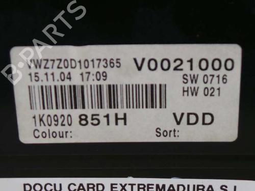 Instrument cluster VW GOLF V (1K1)  | BP208937C47 
