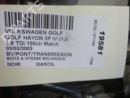 Gearbox VW GOLF IV (1J1) 1.9 TDI | BP29574957M3 