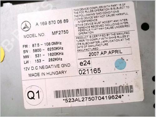 Radio MERCEDES-BENZ B-CLASS Sports Tourer (W245) B 180 CDI (245.207) | BP26104334E6 