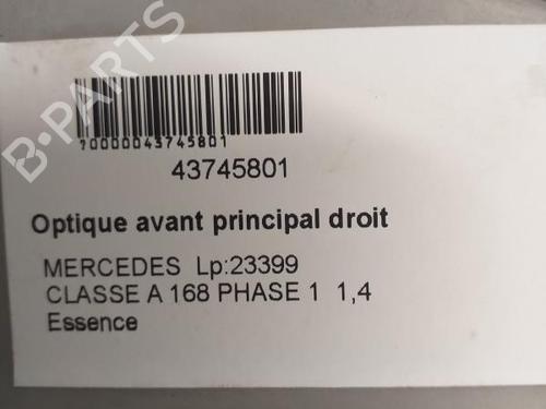 Right headlight MERCEDES-BENZ A-CLASS (W168) A 140 (168.031, 168.131) | BP27061127C29 