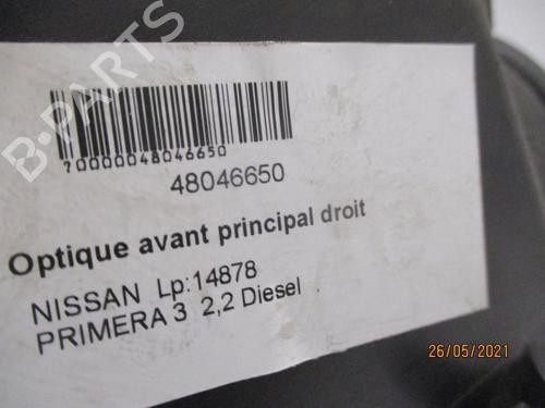 Right headlight NISSAN PRIMERA (P12) 2.2 Di | BP27061008C29 