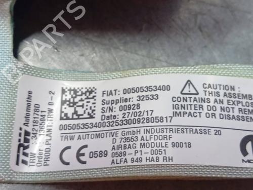 Right curtain airbag ALFA ROMEO STELVIO (949_) 2.2 D Q4 (949.AXB2A) | BP28132378C12 