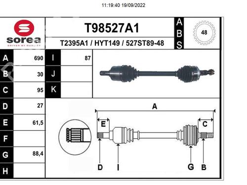 Left front driveshaft HYUNDAI ix35 (LM, EL, ELH)  | BP10358867M38 
