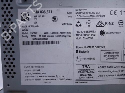 Radio SKODA RAPID (NH3, NK3, NK6) 1.6 TDI | BP16096922E6 