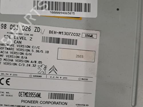 Radio PEUGEOT 208 I (CA_, CC_) 1.6 HDi / BlueHDi 75 | BP28398256E6