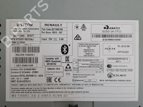Radio DACIA SANDERO II 1.0 SCe 75 (B8JC, B8JD, B8NC) | BP28396757E6 