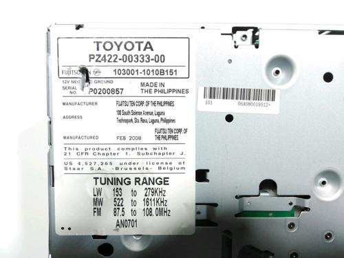Radio TOYOTA YARIS (_P9_) 1.3 VVT-i (SCP90_, SCP90R) | BP29857414E6