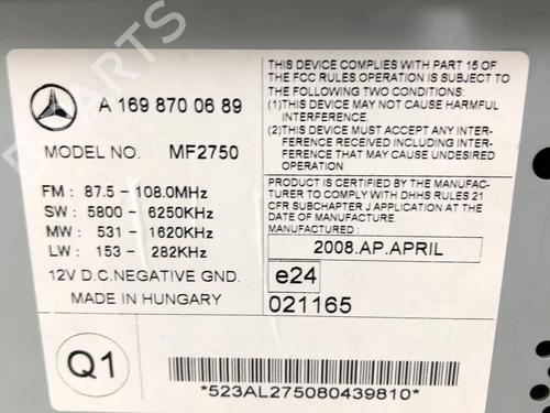 Radio MERCEDES-BENZ B-CLASS Sports Tourer (W245) B 170 (245.232) | BP29031289E6 