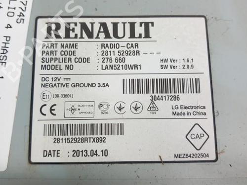 Radio RENAULT CLIO IV (BH_) 1.5 dCi 75 (75 hp) 28783555