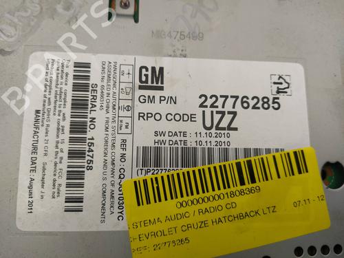 Radio CHEVROLET CRUZE Hatchback (J305) 2.0 CDI | BP6509334E6 