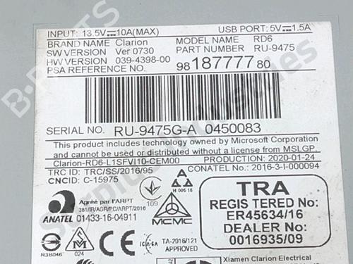 Radio PEUGEOT EXPERT Van (V_) 2.0 BlueHDi 150 | BP31954894E6