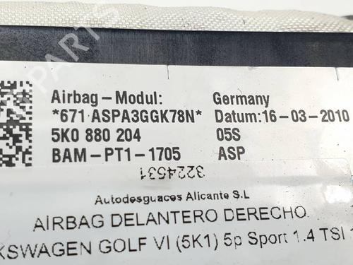 Passenger airbag VW GOLF VI (5K1) 1.4 TSI | BP29265845C10 