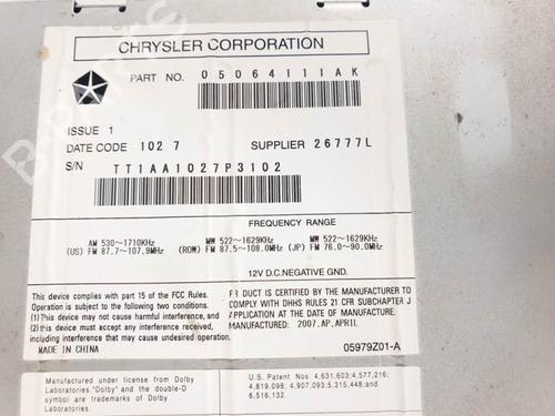 Radio CHRYSLER SEBRING Convertible (JR)  | BP15497222E6 