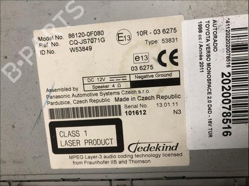 Used Radio Radio TOYOTA VERSO (_R2_) 2.0 D-4D (AUR20_, AUR20R) (126 hp) 34705151 34705151
