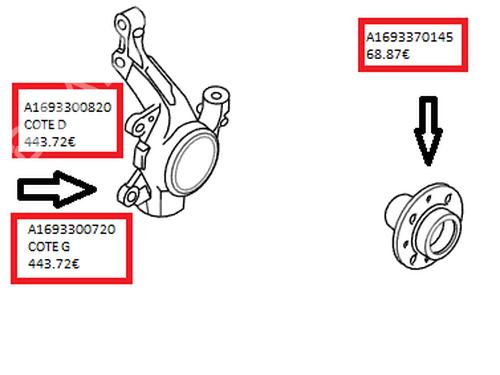 Used Left front steering knuckle Left front steering knuckle MERCEDES-BENZ B-CLASS Sports Tourer (W245) B 200 TURBO (245.234) (193 hp) 33890375 33890375